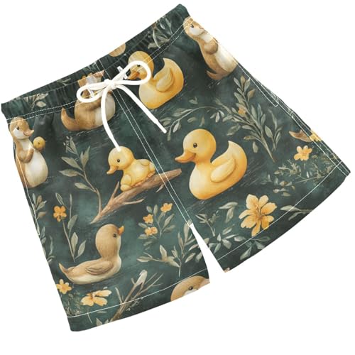 Pigsaly Boys' Swim Board Shorts Watercolor Platypuses Yellow Ducks Boy's Swim Trunks Kids Swimwear 4T