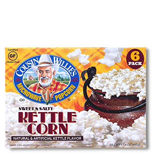Cousin Willie's Microwave Popcorn Bags, Kettle Corn (6 Bags), Gourmet Popcorn...