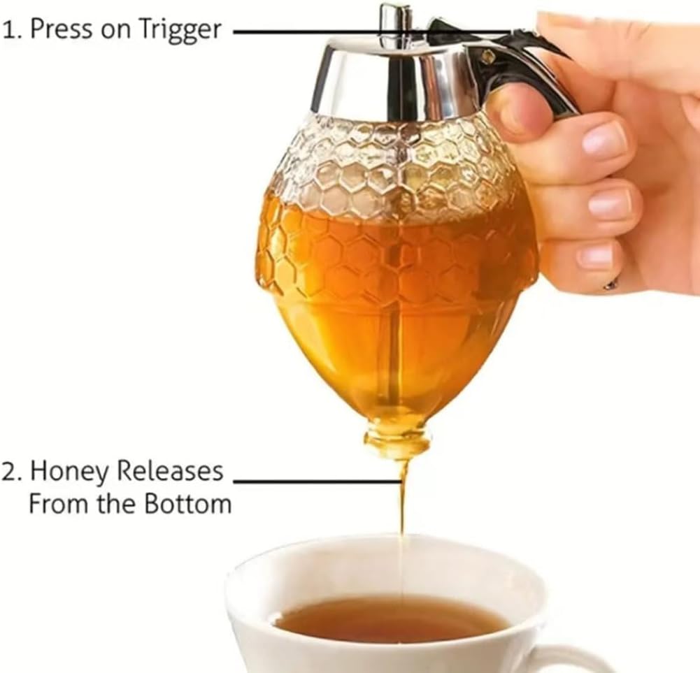 2 Pieces Syrup Dispenser, Honey Containers Plastic Honey Dispenser No Drip Honey Jar with Stand Honey Holder Honey Pourer Dispenser Honey Containers(Size:200ml)