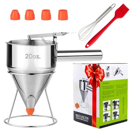 FEXUL Stainless Steel Pancake Batter Dispenser with Squeeze Handle - Versatile Funnel Cake, Cupcake, and Sel Roti Maker - Candle Wax Pourer - Durable, Leak-Free and Easy to Clean - 600ML
