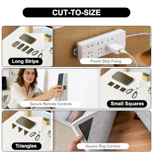 Image of Heavy Duty Hook and Loop Strips with Adhesive (4 Pairs) - 4 inch x 8 inch Extra Large Couch Cushion Non Slip Pads, Stop Sliding Sofa Gripper Tape, Strong Sticky Back Fastener for Furniture & Car Mats - Black