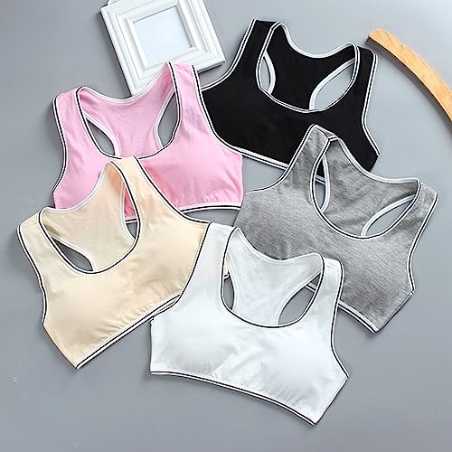 4 Pack Teen Girls Sports Bra Elastic Wide Strap Padded Girls Training Bra Seamless Crop Tops Stretch Underwear for 7-16 Years Black3