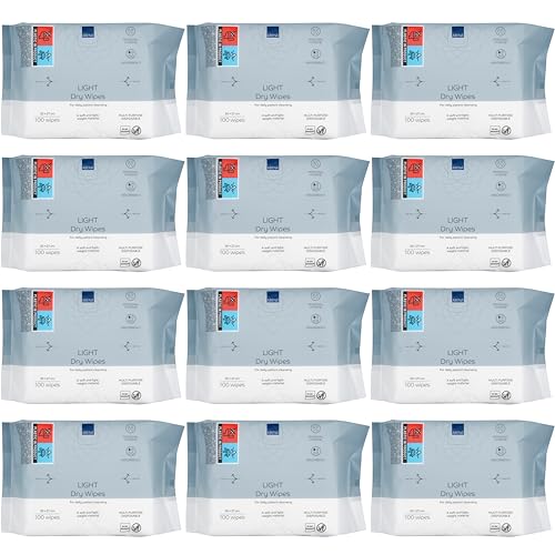 ABENA Light Dry Wipes 12 Packs of 100 Wipes 30 x 27cm Absorbency Level 1 Multifunctional Cleansing Easy & Effective Everyday Cleaning Disposable Towels