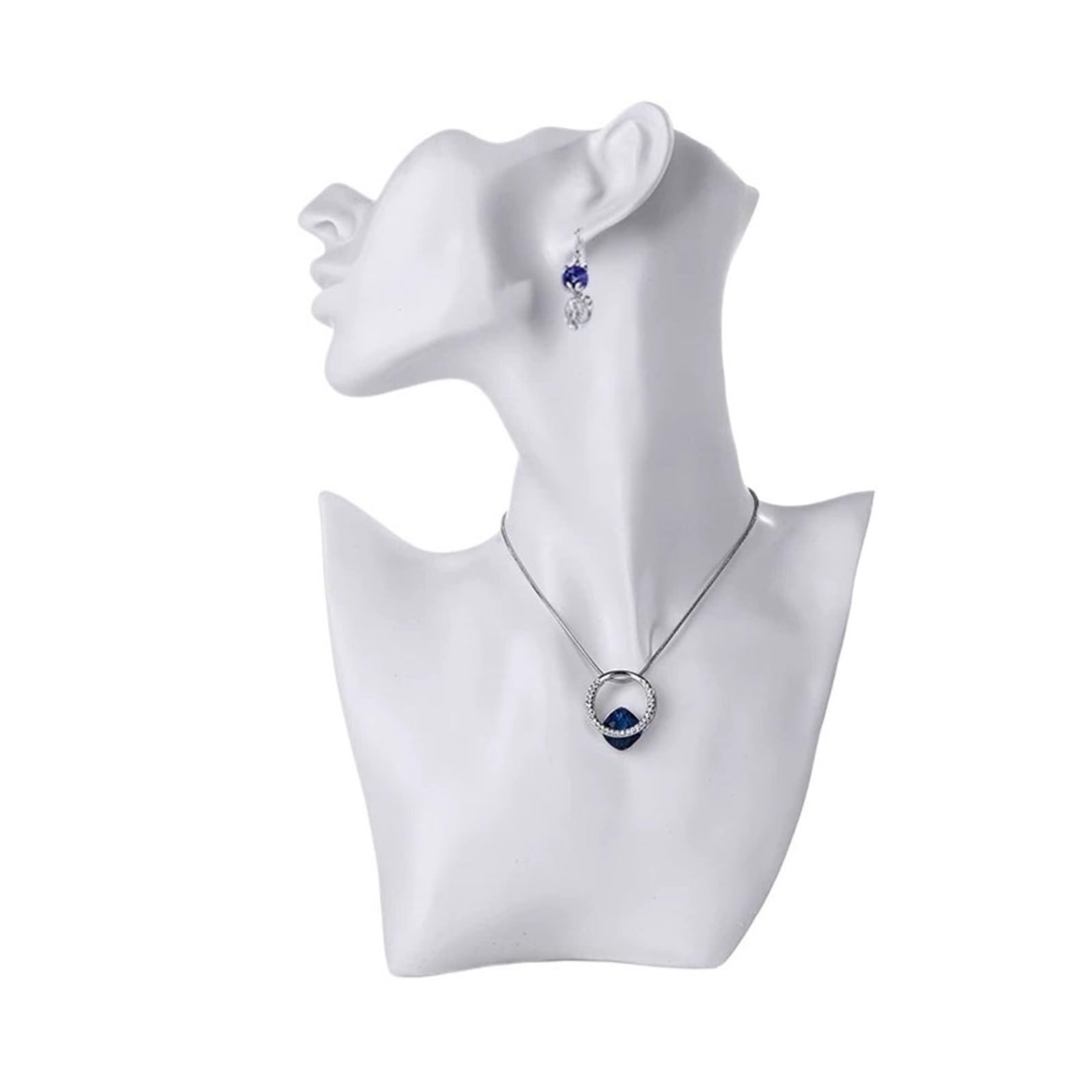 FAJNUZI2024 Jewellery Display Stand Bust Resin Display Stand Matte Mannequin Neck Form Necklace Earring Holder(White)
