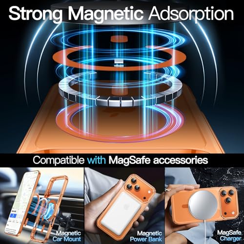 Image of JETech Magnetic Case for iPhone 17 Pro Max 6.9-Inch Compatible with MagSafe, Shockproof Phone Bumper Cover, Anti-Scratch Clear Back (Orange)