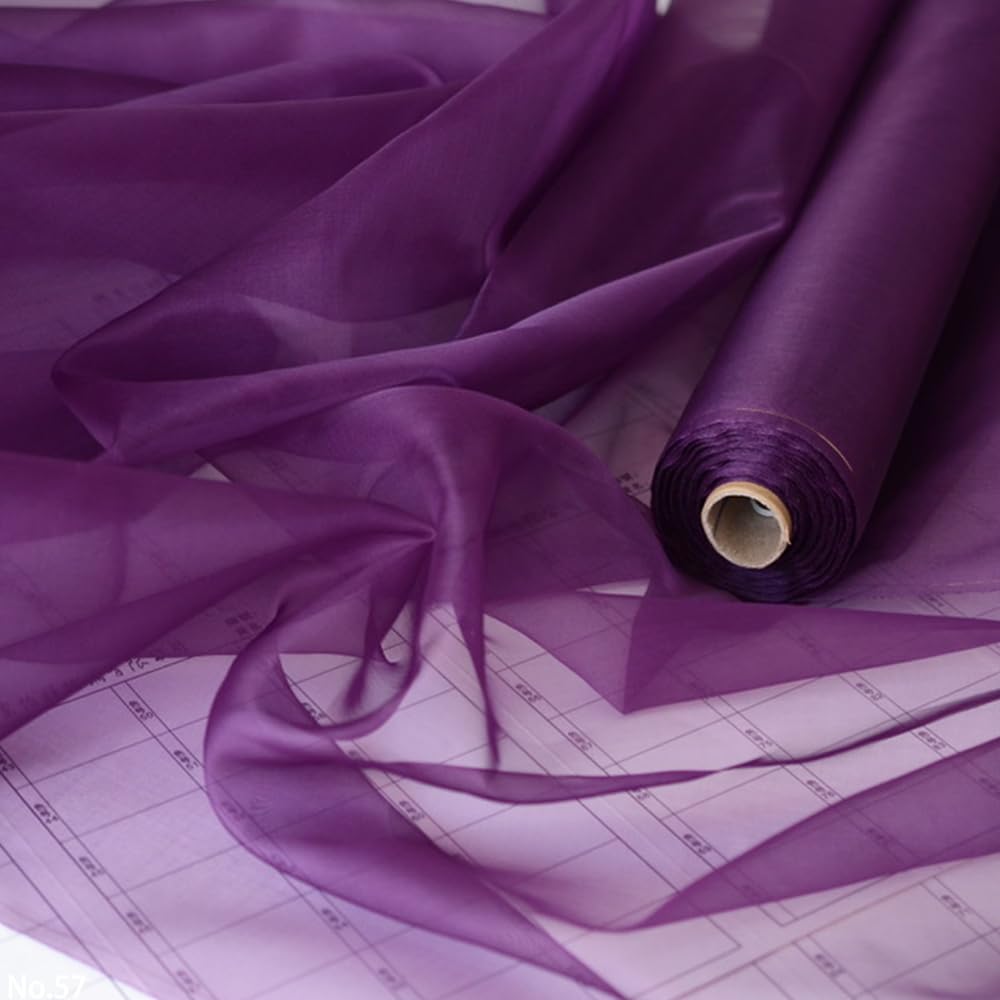 100% Pure Silk Organza, 5 mommes Thick. It is Used for DIY Sewing of Clothes and Wedding Dresses, as Well as Handicraft Production. Width: 44 inches, Length: 1 Yard (57.Dark Purple)