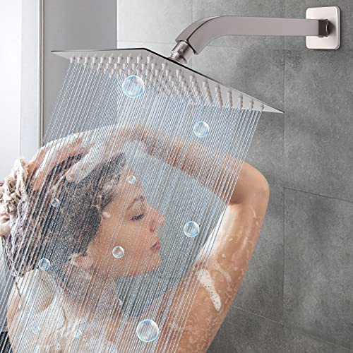 Harjue Shower Arm With Flange And Teflon Tape, Wall Mounted Square Shower Pipe Arm 304 Stainless Steel Extension Arm For Fixed Shower Head & Handheld Showerhead (10 Inch, Brushed Nickel) #TOP5