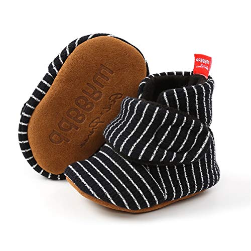 ENERCAKE Baby Boys Girls Booties with Grippers Stay on Slippers Newborn Socks Infant Toddler Crib Winter Shoes for Boys Girls(0-6 Months Infant, K-Black)
