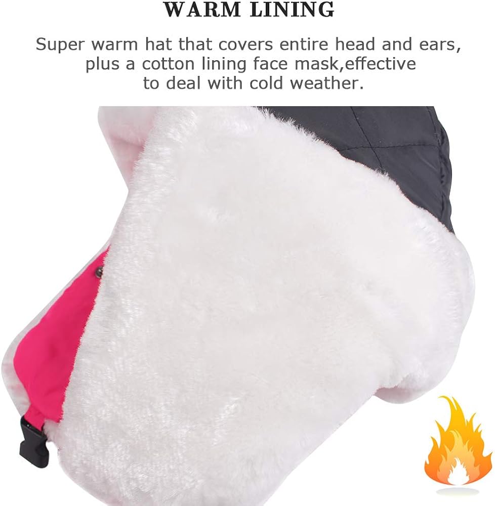 Winter Boy Trapper Trooper Hat Outdoor Warm Girls Ski Cap Windproof Mask Ear Flaps Hats for Kids (Rose Red): Clothing, Shoes & Jewelry
