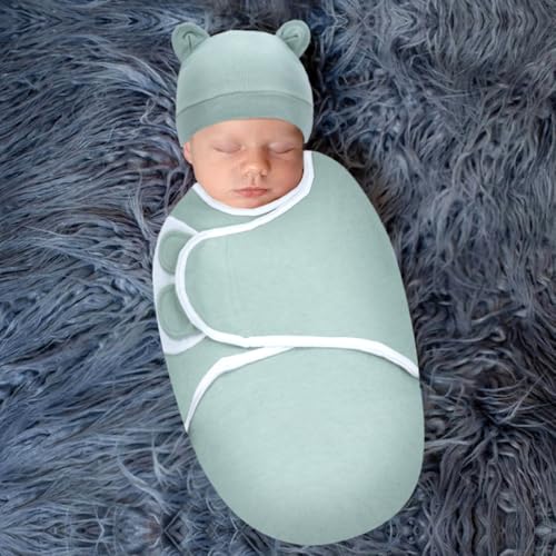 Image of Cinaci 2 Pieces Adjustable Soft Cotton Baby Swaddle Sleep Sacks Hats Newborn Nursery Caps Beanies Bonnets Swaddle Blanket Wraps for Baby Girls Boys Infants Newborns (2PCS S10)