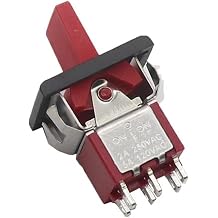 Mini Toggle Press Button Rocker Flick Switch, T80-R Mini Paddle Toggle Switch Square Snap-in Panel Mount 5A 125VAC Multicolor 3Pin 6PinRed On-Off-On 6Pin