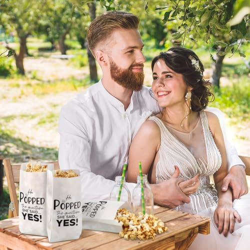 Image of Sunnychicc 200 pcs He Popped the Question Popcorn Bags Engagement Party Favors Wedding Bridal Shower Engaged Goody Snack Treat Bag Grease Resistant