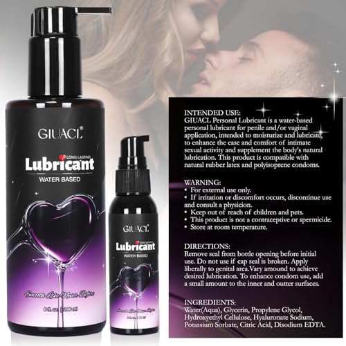 GIUACL Water Based Lube Set, 8+2oz Lubricants for Privacy and Toys, Natural Long Lasting Lube Gel for Men, Women & Couples, Non-Staining, pH Friendly (Home+Travel Size)