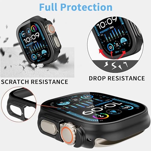 Image of Smiling 2 Pack Case Compatible with Apple Watch Ultra 3(2025) / Ultra 2 /Ultra 49mm with Tempered Glass Screen Protector, Hard PC Case Scratch-Resistant Overall Protective Cover - Black