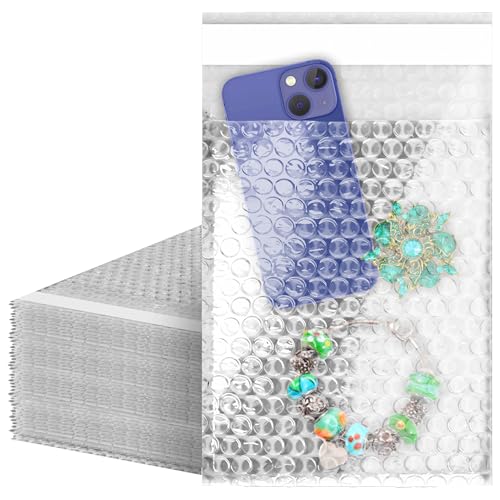 Amiff Shipping Bubble Bag, 4 x 7.5 Inches. 25 Pack Clear Bags for Packaging. Self Seal Bubble Pouches for Packing. Waterproof Polyethylene Storage Moving Bags. Packing Materials for Fragile Items