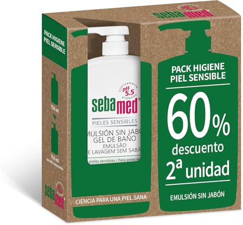 Sebamed Emulsión sin Jabón 2a ud al 60% - Gel de baño para pieles normales sensibles sin jabón, indicado para la higiene diaria
