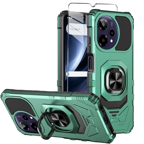 Mocotto for Cricket Icon Plus 2026 Phone Case/AT&T Verge 2 Case with Tempered Glass Screen Protector Military Grade Heavy Duty Shockproof Protective Cover with Ring Kickstand (Dark Green)