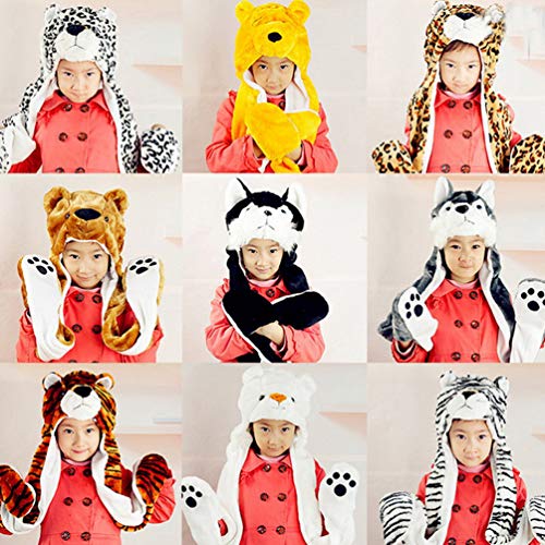 Tonwhar Cartoon Animal Hood Hoodie Hat With Attached Scarf And Mittens (White Tiger) #TOP3