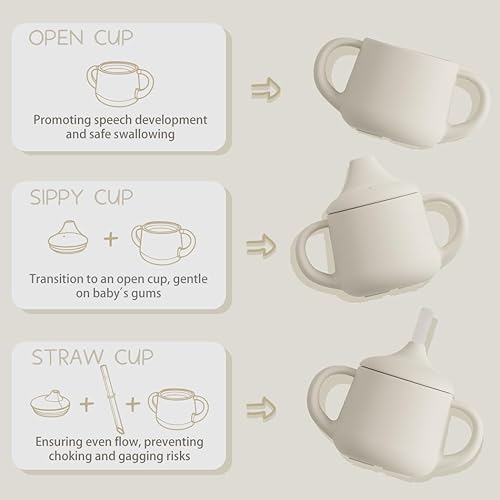 Miniatura 8 de Moonkie Vasos de silicona para bebés  Taza de entrenamiento de 3 etapas con popote para bebés y niños pequeños, 4 onzas (salvia)