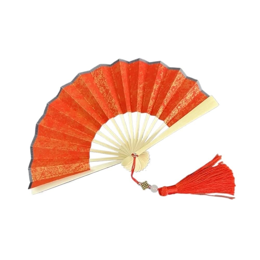 Jobaojiang Party Decor Ornaments 4 Inch Folding Fan Mini Gilded Rice Paper Hanfu Fan Colorful Handle Paper Fans Held Dance Fans(15)