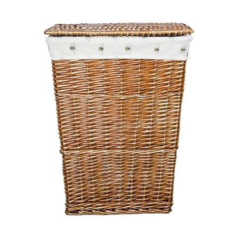 Natural Finish Rectangle Laundry Wicker Basket with Lid Cover
