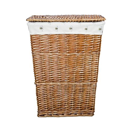 Natural Finish Rectangle Laundry Wicker Basket Bathroom Storage Laundry Bag Bin With Lid