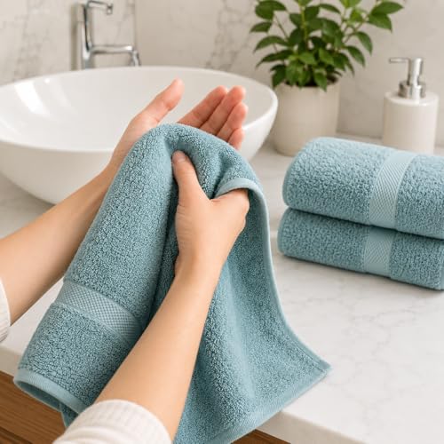 Image of Sulfar 100% Combed Cotton, Quick Drying Highly Absorbent Thick Bathroom Towels, Luxury Bath Towel Set (Pack of 2, 70 X 140 cm) - 600 GSM (Nile Blue)