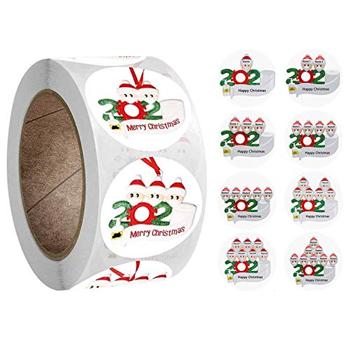 2020 Merry Christmas Stickers Label Roll 1-8 Peoples Christmas Quarantine Survivor Label Stickers 500Pcs Round Adhesive Labels for Cards Present Envelopes Boxes Bag Wedding Party Sealing Decorations
