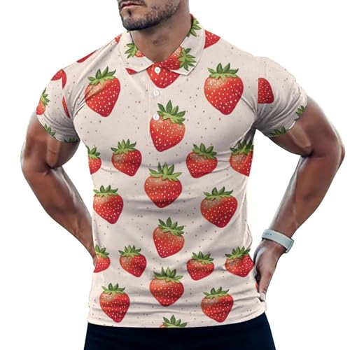 Polo de golf pour homme manches courtes respirant imprimé fraise
