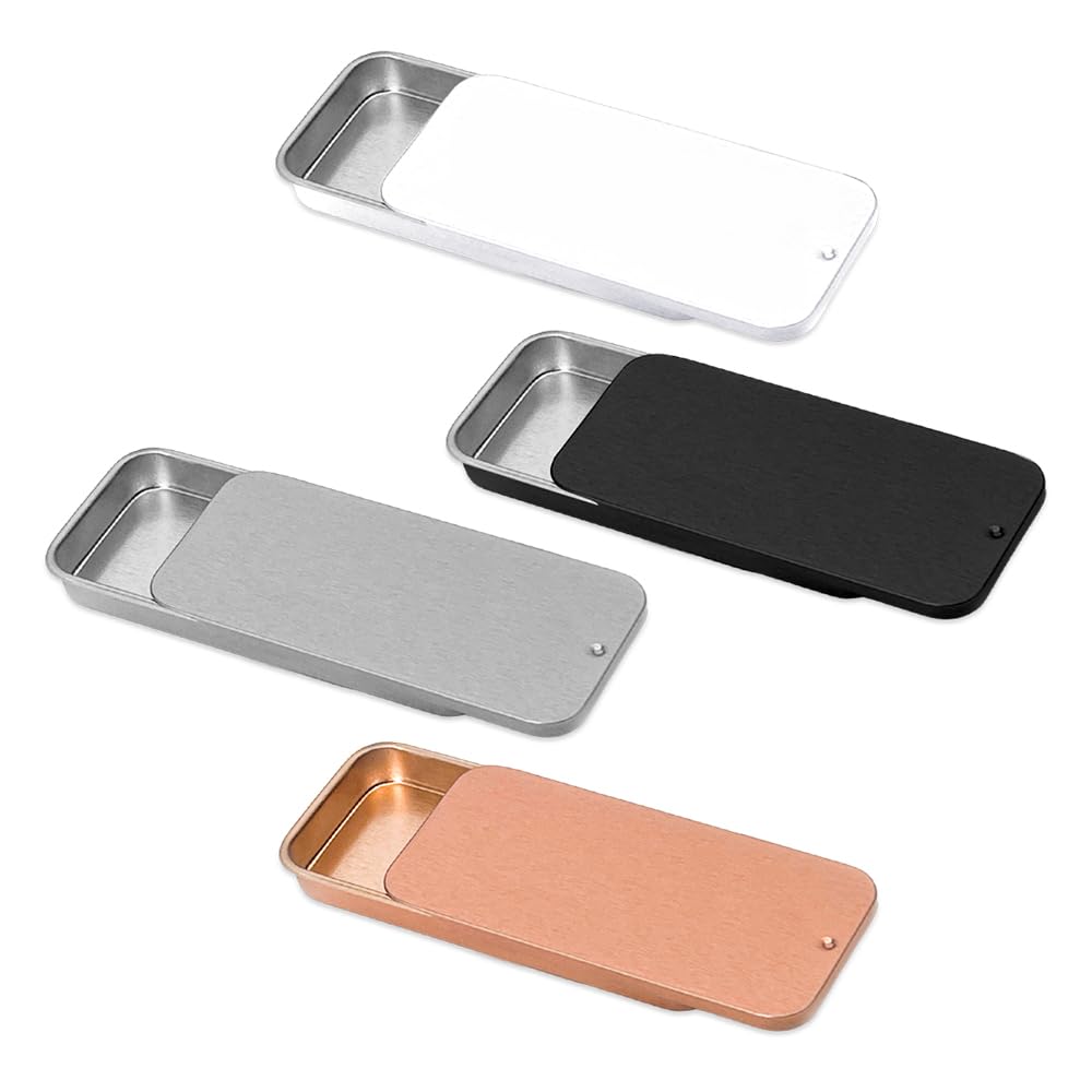 GIDWRIY 4 Piezas Caja Metalica Pequeña con Tapa 80 x 35 x 11 MM, Caja Lata Rectangular,Caja Tiritas Metalica,Contenedores Metal Tin Box,Cajitas Almacenaje,Almacenamiento Portátil Gadget para Dulces