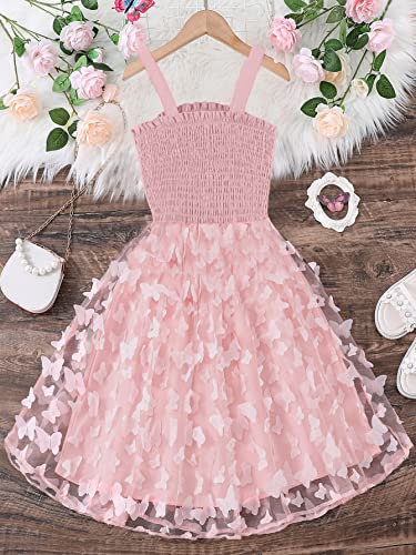 WDIRARA Girl's Butterfly Appliques Sleeveless Shirred Mesh Flared A Line Cami Dress2