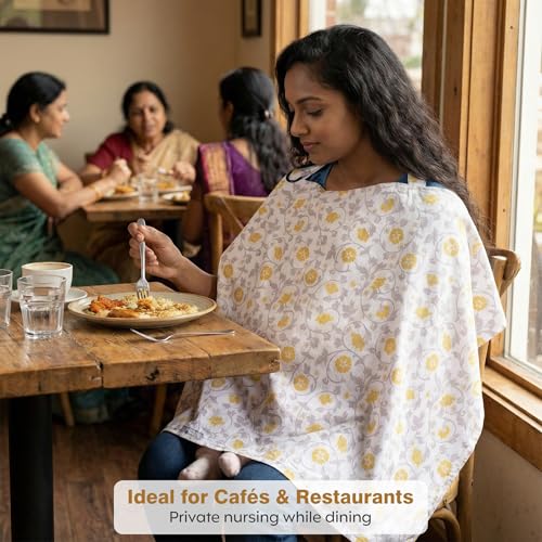 Image of A Baby Cherry - Nursing Cover, Nursing Covers for Feeding Mom, Feeding Cover Breastfeeding Mother, Feeding Cover for mom, Multi-Use, Breathable, 360 Full Privacy (Yellow)