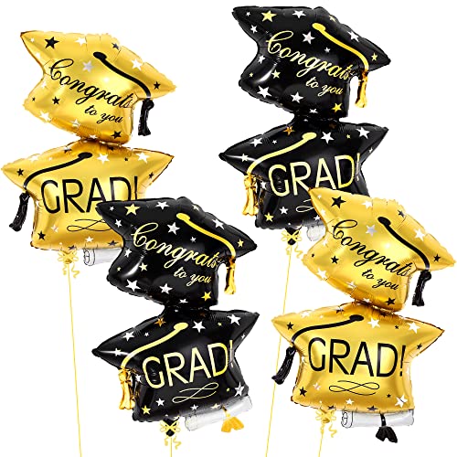 Image of Black and Gold Graduation Cap Balloon - Big, 32 Inch, Pack of 4, Graduation Decorations 2026, Congrats Grad Balloons, Graduation Balloons Class of 2026, Graduation Hat Balloons, KatchOn
