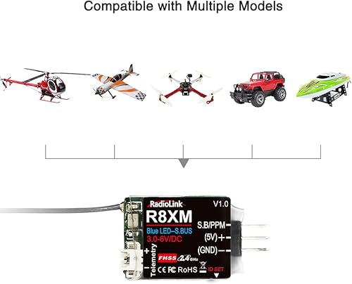 Miniatura 7 de Radiolink Byme-A V2.1 y R8XM Controlador de vuelo RC Estabilizador de avión con giroscopio y receptor RC SBUS/PPM Telemetría de voltaje Control de