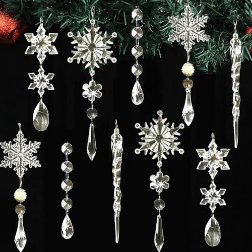 10 Stück Weihnachtsbaum Schmuck, Schneeflocken Christbaumschmuck...