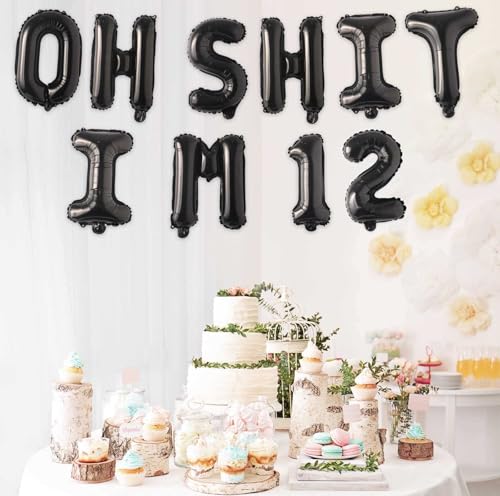 Image of Oh I'm 12! Latex Balloons 16 Inch Black Hallo Twelve Cheers to 12 Years Old Theme Decor for Man Woman Happy 12th Birthday Party Photo Studio Prop Flag Decorations Favors Supplies