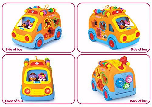 Kiditos Happy Animal Bus with Music, Lights, Shape Sorter, Animal Sounds, Moving Wheels & Beads | Educational Play for Toddlers Aged 1–3