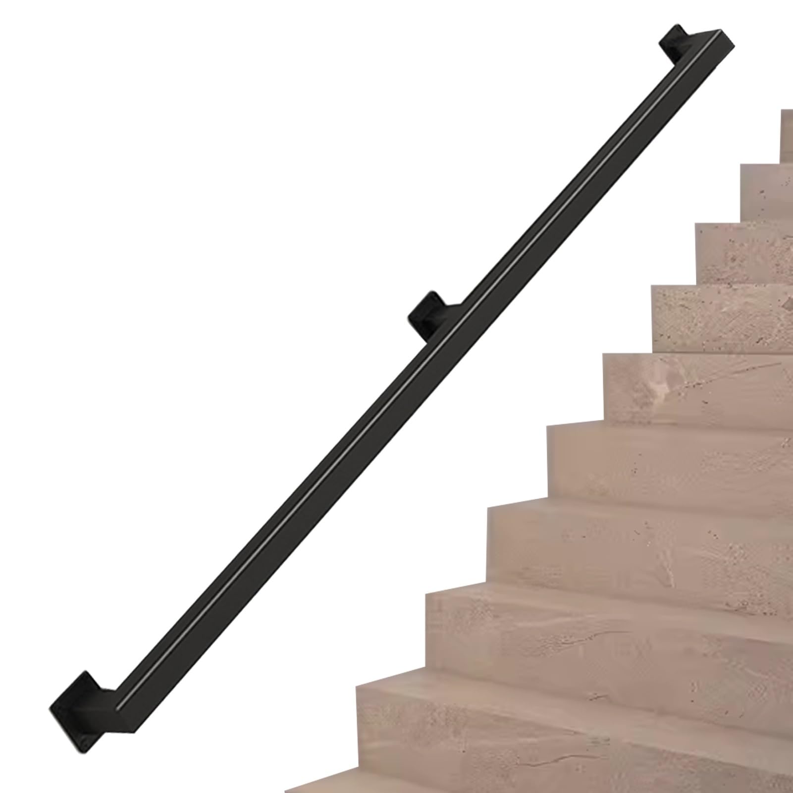Czarna poręcz schodowa — kompletny zestaw. 1ft -20ft metalowe poręcze, poręcze schodów poręcze do schodów wewnętrznych stopień zewnętrzny naścienne schody poręcze poręcze (Size : 2m)