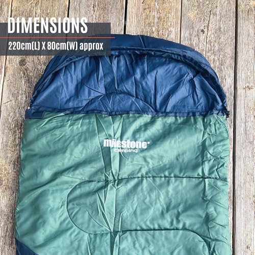 Milestone Hooded Sleeping Bag / 3 Season Single Envelope Style / 250gsm Water Resistant with Carry Sack for Camping Outdoors / 220 x 80cm - Image 3