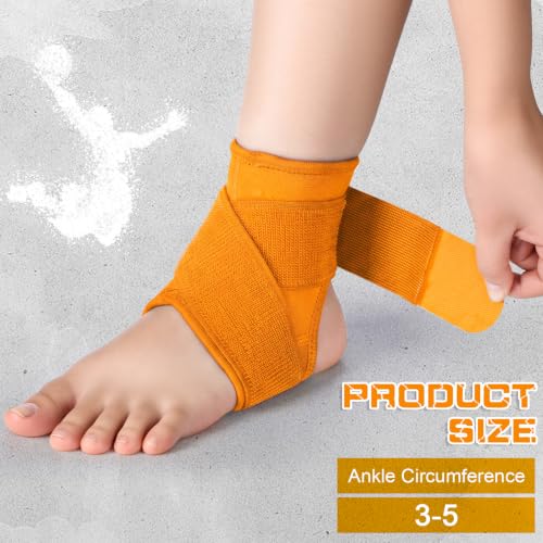 Image of Honoson 2 Pcs Ankle Brace Kid Ankle Support Youth Neoprene Lace up Compression Sleeve Foot Brace Stabilizer with Adjustable Strap for Sport Sprained Plantar Fasciitis Achilles Tendonitis(Orange,S)