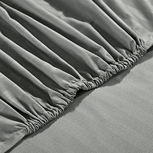 Fitted Sheet Double 25cm Soft Brushed Microfiber with Satin Stripes Fade Resistant Easy Care Breathable Bed Sheets (Dark… - Image 6