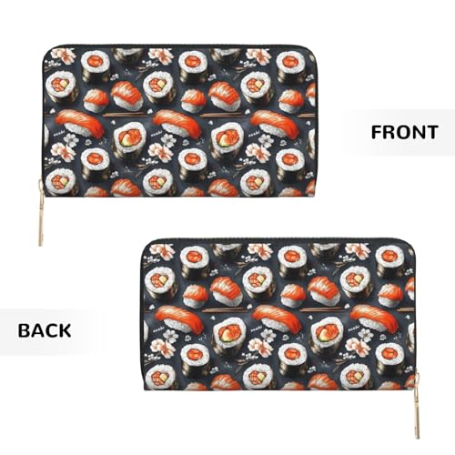 Cute Sushi Print Wallet Women Men, Long PU Leather Wallets for Women, Cute Womens Travel Wallet Purse Pouch with Zipper Pocket2