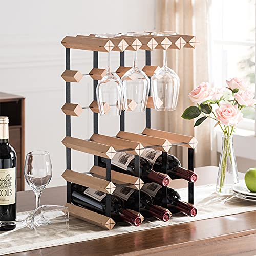 Wll-Dp Freestanding Wine Holder Beech Countertop Wine Rack Two-In-One Wine Storage Shelf, For Tabletop Cabinet Pantry Kitchen Bar Dining Room, Hold 6~9 Bottles #TOP2
