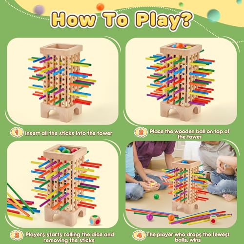 Montessori Game Wooden Board Game, 42 Colorful Wooden Sticks Dice Game Math Educational Toys for 3 4 5 6 Years Old, Fine Motor Skills Toys & Counting Toy Family Game Travel Toys Gifts for Kids - Image 4