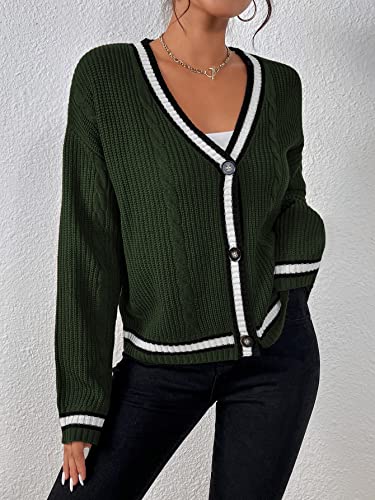 Womens Open Front Cardigan Button Down Striped Sweater Casual Loose Fitting V Neck Knit Coat4