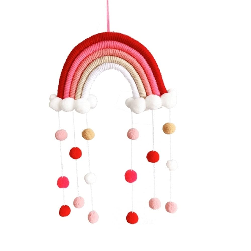 Décoration murale arc-en-Ciel en coton tissé et boules de feutre 26x50cm pour chambre