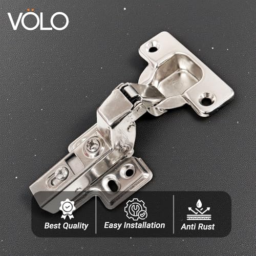 Image of VOLO Cabinet Hinges, Set of 1 (2 Pieces) for Furniture, Wardrobes, Doors, and Storage Units | (2D Soft Close (Mild Steel), 15 Crank | Inset)