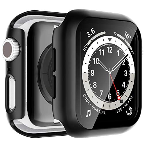 Le^K 2 Pack Case Ingebouwde Gehard Glas Screen Protector voor Apple Watch 40mm Serie 6 5 4 SE - Overall Hard PC Screen Beschermhoes HD Clear Ultra Thin Cover voor iWatch 40mm Serie 6 5 4 SE - Zwart