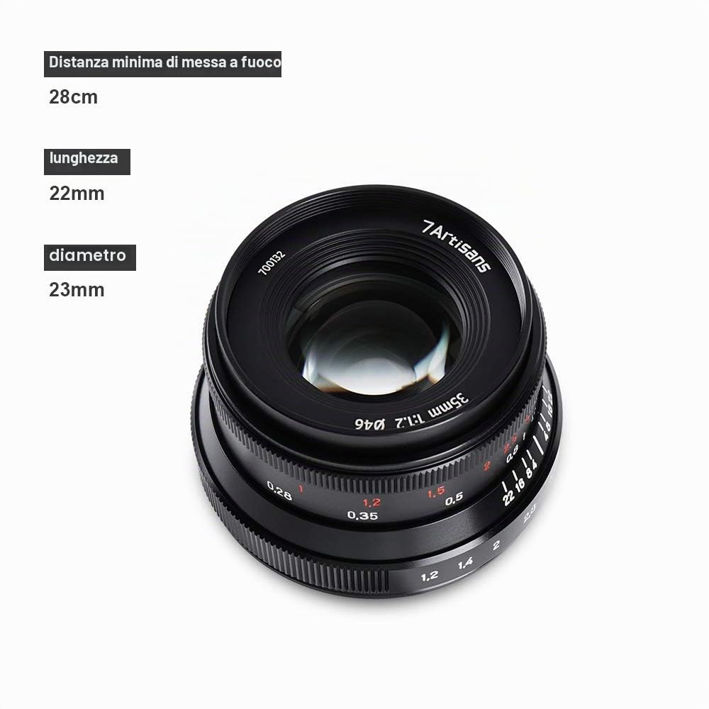 7artisans 35mm f1.2 V2.0 Obiettivo a focale fissa standard con apertura grande per Fujifilm X Mount Fotocamere mirrorless X-A1 X-A10 X-A2 X-A3 X-AT X-M1 X-M2 X-T1 X-T10 X-Pro1 X-Pro2 X-E1