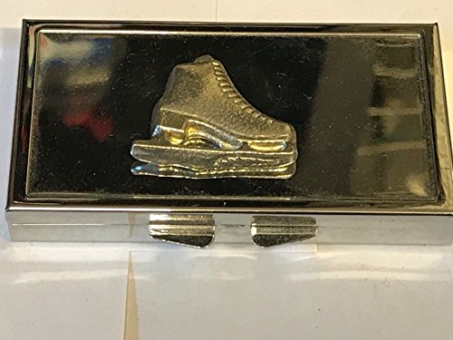 Hockey Figure Skating Ice Skate TG108 Made From Fine English Pewter On A Mirrored 7 Day Pill Box POSTED BY US GIFTS FOR ALL 2016 FROM DERBYSHIRE UK